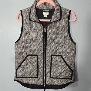 J. Crew Black and White Quilted Vest with Stand-Up Collar